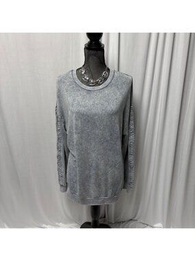 A & I Pullover Sweatshirt Womens Size Large Gray Ruched Sleeves Soft Casual